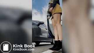 Dirty slut pissing and shitting in public
