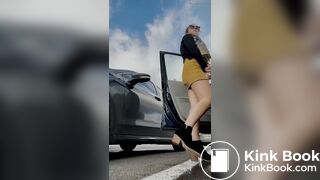 Dirty slut pissing and shitting in public