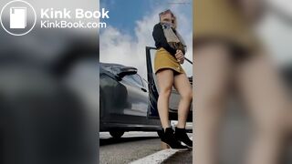 Dirty slut pissing and shitting in public