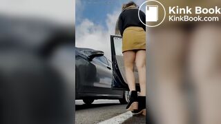 Dirty slut pissing and shitting in public