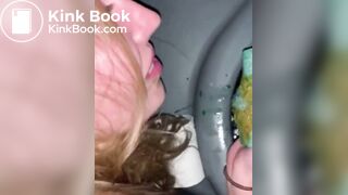 Teen toilet slave licks scat in public porta