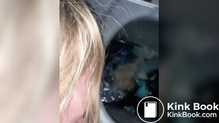 Teen toilet slave licks scat in public porta