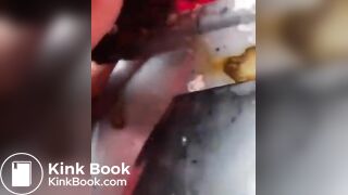 Licking old shit from Port poty