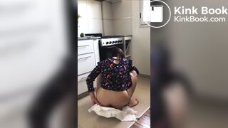 Girl poops diaper while cooking and shows you