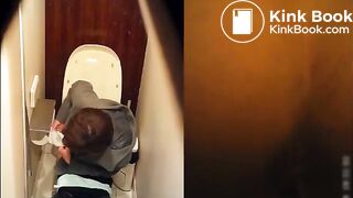 Woman takes a constipated poop and fart on toilet