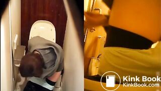 Woman takes a constipated poop and fart on toilet