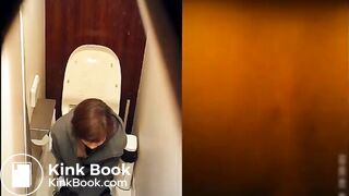 Woman takes a constipated poop and fart on toilet