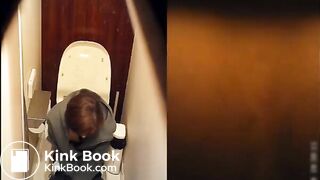 Woman takes a constipated poop and fart on toilet