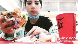 Cute girl eating shit sandwich in public
