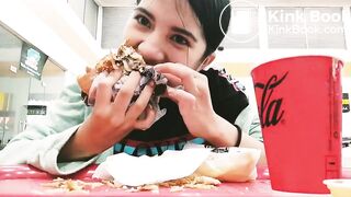 Cute girl eating shit sandwich in public