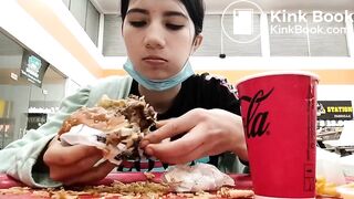 Cute girl eating shit sandwich in public