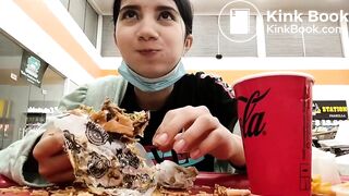 Cute girl eating shit sandwich in public