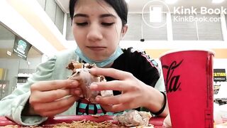 Cute girl eating shit sandwich in public