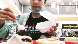 Cute girl eating shit sandwich in public