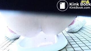 several girls poop in toilet