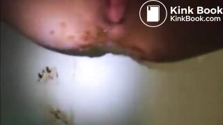 Flat breast girl shit and piss on the blue panty2