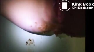 Flat breast girl shit and piss on the blue panty2