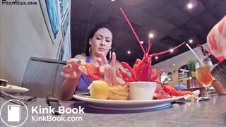 Hot and sexy girl eats and digest seafood then poop it.