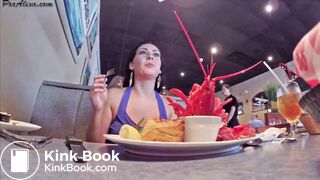 Hot and sexy girl eats and digest seafood then poop it.