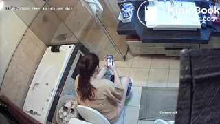 Woman pooping in home toilet 4