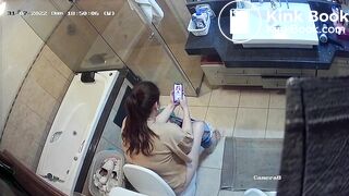 Woman pooping in home toilet 4