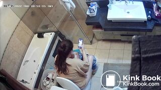 Woman pooping in home toilet 4