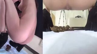 Longhaired asian girl pooping on cam