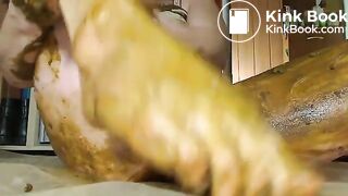 Beautiful babe rubbing shit on her half naked body