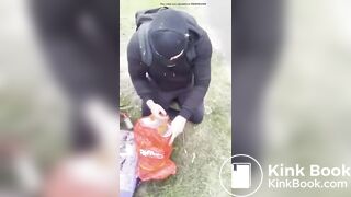 British domme makes sub eat shit in public