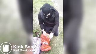 British domme makes sub eat shit in public