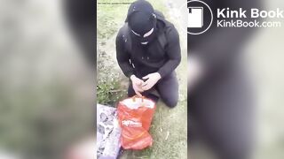 British domme makes sub eat shit in public