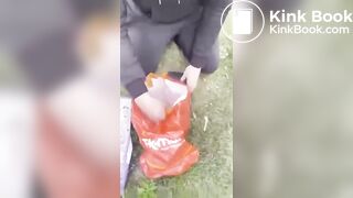 British domme makes sub eat shit in public