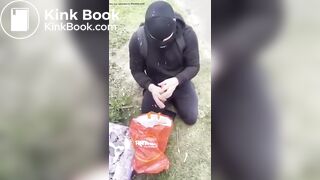 British domme makes sub eat shit in public