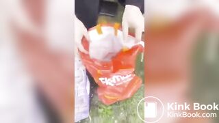 British domme makes sub eat shit in public