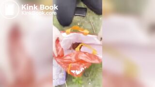 British domme makes sub eat shit in public