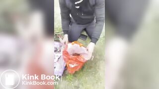 British domme makes sub eat shit in public