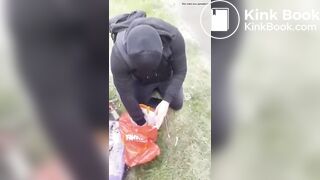 British domme makes sub eat shit in public