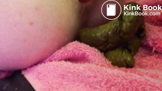 Closeup dildo fuck with pee and poo