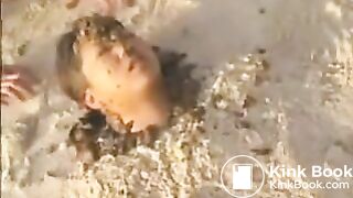 Japanese girls shit on a human toilet in the sand