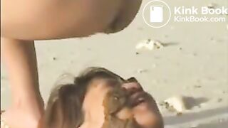 Japanese girls shit on a human toilet in the sand