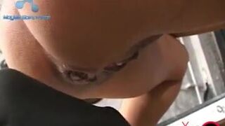 Ebony Mistress shits in slaves mouth