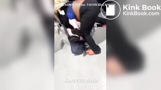 thin woman shits herself during mall fight