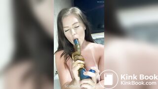 Cute girl cleaning her shitty dildo