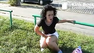 Public white shorts shit - video 2