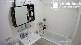 Woman pooping in Toilet ...