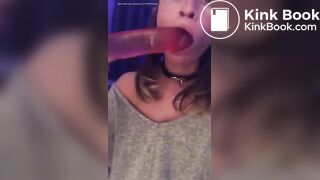 Sucking on shitty dildo