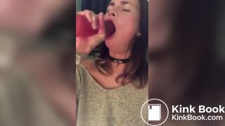Sucking on shitty dildo