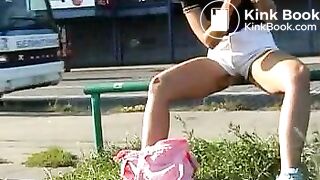 Public white shorts shit