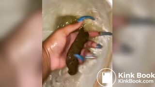 l***p*** grabs scat log straight from toilet bowl