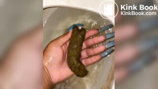 l***p*** grabs scat log straight from toilet bowl